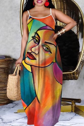 Sexy Casual Print Backless Spaghetti Strap Long Dress Dresses