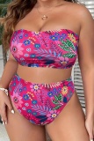 Sexy Print Backless Strapless Plus Size Swimwear (With Paddings)
