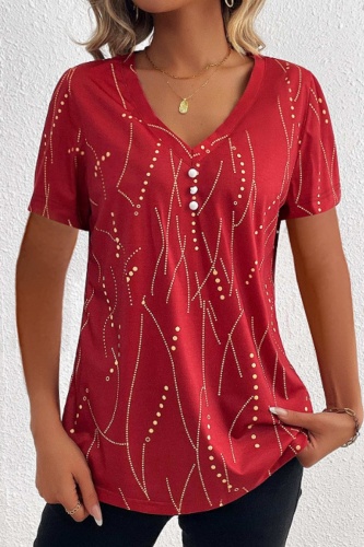 Casual Print Basic V Neck T-Shirts