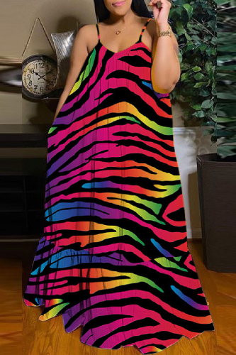 Sexy Casual Print Backless Spaghetti Strap Long Dress Dresses