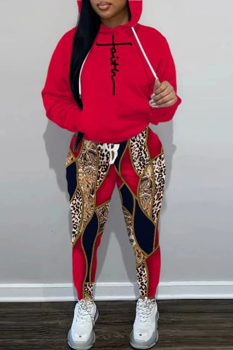 Casual Print Basic Hooded Collar Long Sleeve Two Pieces