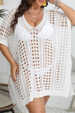 Sexy Casual Solid Hollowed Out V Neck Beach Dress Plus Size Dresses
