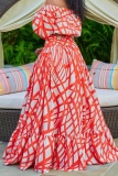 Off Shoulder Balloon Sleeve Crop Top and Long Skirts Casual Vacation Two Piece Dress