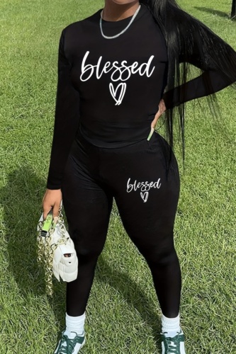 Casual Letter Print Basic O Neck Long Sleeve Two Pieces