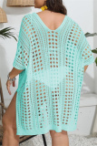 Sexy Casual Solid Hollowed Out V Neck Beach Dress Plus Size Dresses