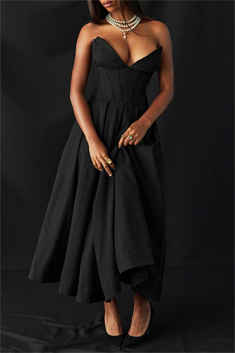 Sexy Solid Backless V Neck Strapless Dress Dresses