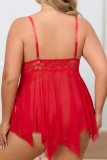 Sexy Living Solid See-through Backless Asymmetrical Spaghetti Strap Plus Size Pajama Set