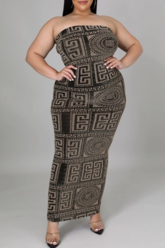 Sexy Casual Print Backless Turn-back Collar Long Dress Plus Size Dresses