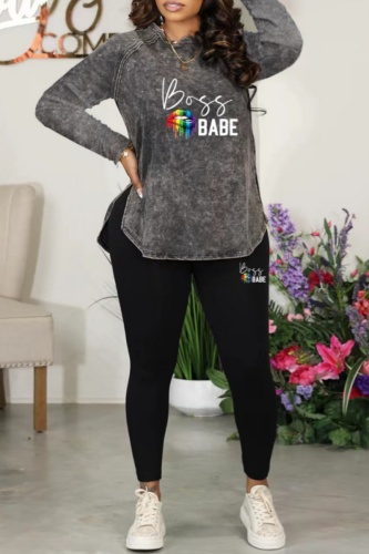 Casual Print Basic O Neck Long Sleeve Two Pieces