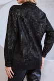 Casual Solid Sequins Patchwork Shirt Collar Outerwear