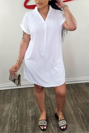 Casual Daily Simplicity Solid Fold Solid Color V Neck Short Sleeve Dress Dresses