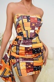 Sexy Casual Print Backless Strapless Wrapped Skirt Dresses (Without Paddings)