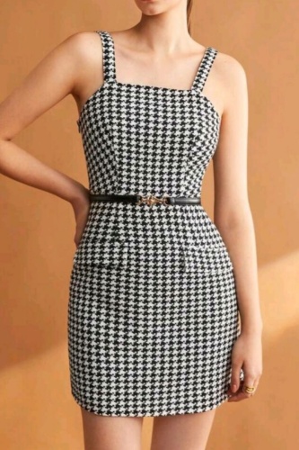 Casual Print Backless Spaghetti Strap Sleeveless Dress (Without Belt)