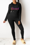 Casual Print Basic Hooded Collar Long Sleeve Two Pieces