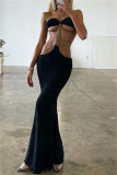 Sexy Solid Patchwork Chains Backless Halter Strapless Dress Dresses