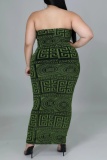 Sexy Casual Print Backless Turn-back Collar Long Dress Plus Size Dresses