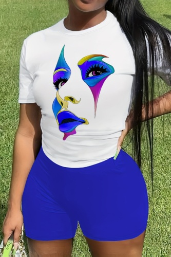 Casual Print Basic O Neck Short Sleeve Two Pieces