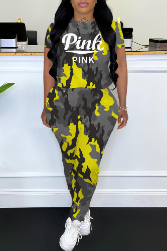 Casual Print Basic O Neck Short Sleeve Two Pieces