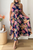 Vintage Elegant Floral Frenulum Halter Printed Dress Dresses