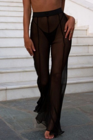 Casual Solid Patchwork See-through Skinny High Waist Conventional Solid Color Trousers