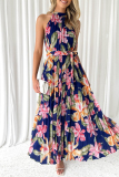 Vintage Elegant Floral Frenulum Halter Printed Dress Dresses