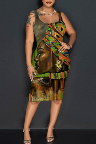 Casual Print Basic U Neck Vest Dress Dresses