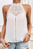 Sexy Solid Lace Hollowed Out O Neck Tops