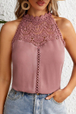 Sexy Solid Lace Hollowed Out O Neck Tops