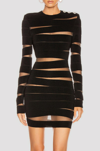 Sexy Solid Patchwork See-through Beading O Neck Dresses