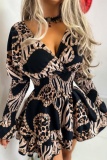 Casual Print Solid Patchwork V Neck Long Sleeve Dresses