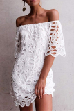 Elegant Solid Lace Hollowed Out Off the Shoulder A Line Dresses