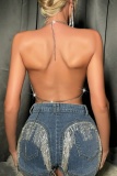 Sexy Solid Chains Backless Halter Tops