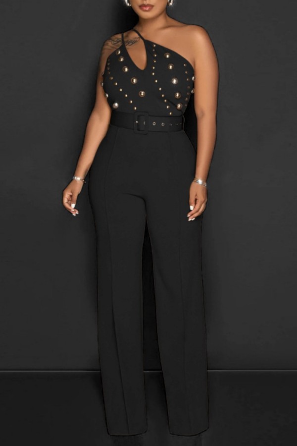 Sexy Street Solid With Belt Oblique Collar Regular Jumpsuits main image 1