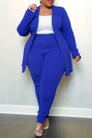 Casual Solid Cardigan Pants Plus Size Two Pieces