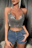 Sexy Solid Chains Backless Halter Tops