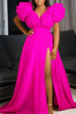 Pink Sexy Elegant Solid Patchwork V Neck Evening Dress Plus Size Dresses