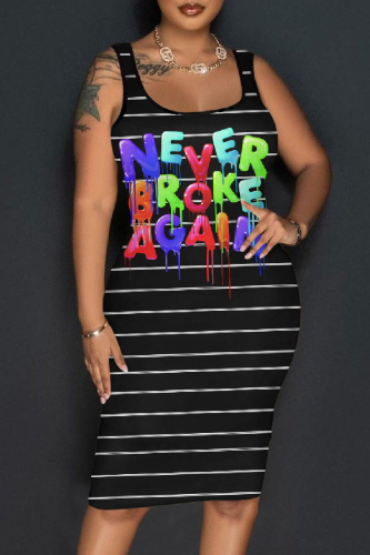 Casual Print Basic U Neck Vest Dress Dresses