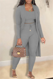 Casual Solid Cardigan Vests Pants Long Sleeve Three Piece Set