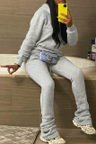 Casual Solid Patchwork Fold Hooded Collar Long Sleeve Two Pieces