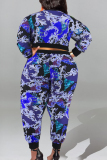 Purple Casual Sweet Print Patchwork O Neck Plus Size Two Pieces