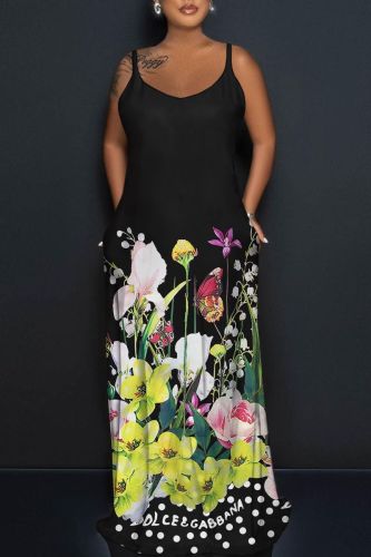 Sexy Casual Print Backless Spaghetti Strap Long Dress Dresses