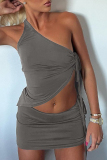 Sexy Solid Draw String Backless Sleeveless Two Pieces