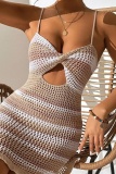 Sexy Patchwork Bandage Backless Cross Straps Contrast Swimwears Cover Up