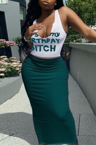 Sexy Casual Letter Print Basic U Neck Sleeveless Two Pieces