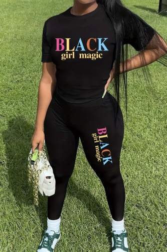 Casual Letter Print Basic O Neck Short Sleeve Two Pieces