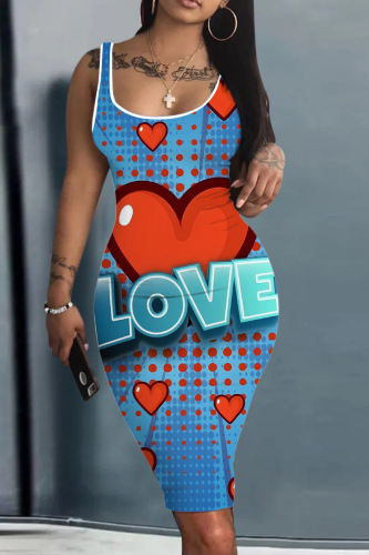 Casual Print Basic U Neck Vest Dress Dresses