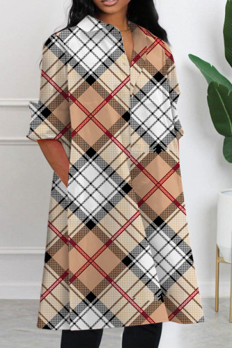 Casual Print Basic Shirt Collar Long Sleeve Dresses