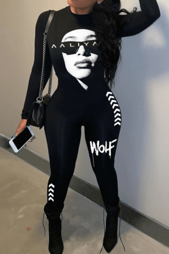 Sexy Print Patchwork O Neck Skinny Jumpsuits