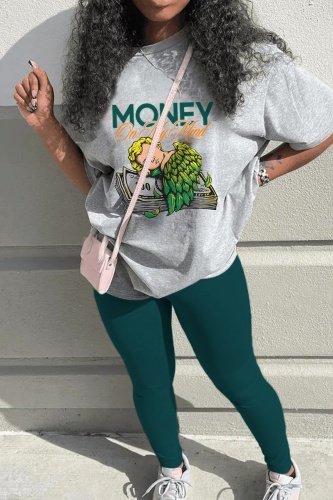 Casual Print Basic O Neck Short Sleeve Two Pieces