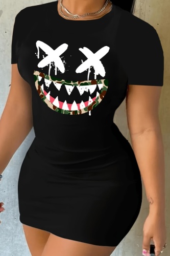 Casual Print Basic O Neck Short Sleeve Dress